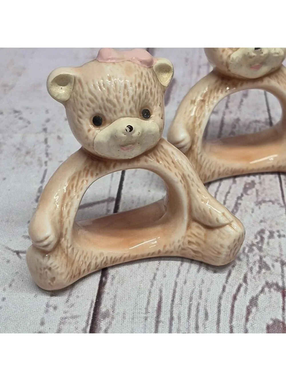 Bear Napkin Ring Holders Lot of 4 Ceramic‎ Brown~Boy Girl